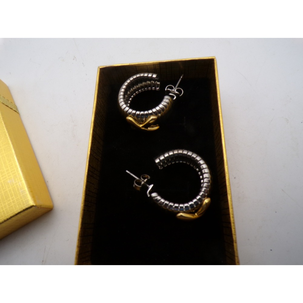 Vintage Chunky Hoop Earrings Gold Tone Silver Tone Textured Fashion Jewelry